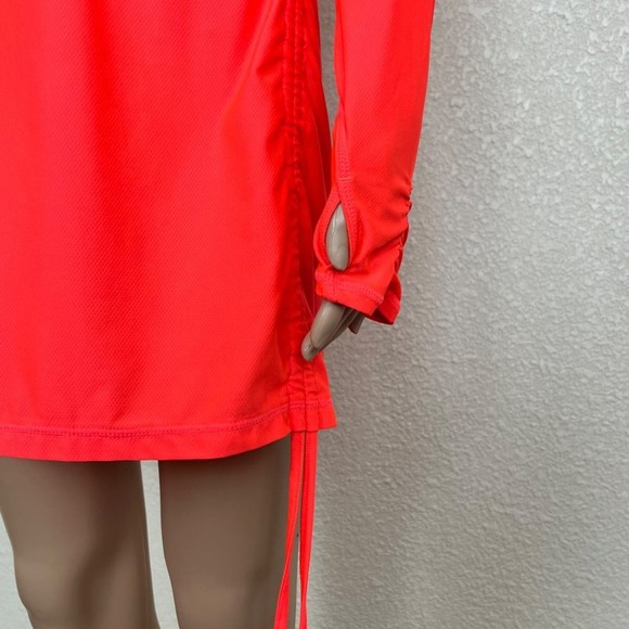 Athleta Neon Athletic Tunic Womens Small Orange Thumbholes Ruched Side - Picture 5 of 12